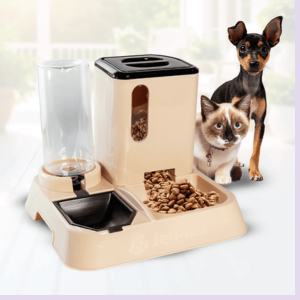 O Comedouro e Bebedouro Automático Para Cães e Gatos Premium 3 em 1 Jel Plast oferece praticidade, higiene e conforto para seu pet. Com sistema automático de liberação de ração e abastecimento de água por gravidade, ele garante comida fresca e água sempre disponível, mesmo quando você não está em casa. Durável, moderno e fácil de limpar, é a solução ideal para quem busca mais autonomia e bem-estar para cães e gatos de qualquer porte.