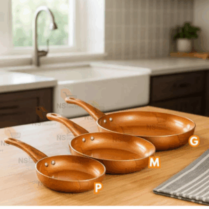 O Conjunto 3 Frigideiras de Cerâmica Antiaderente Cobre Premium une elegância, durabilidade e praticidade para sua cozinha. Com revestimento antiaderente de alta qualidade, cabo ergonômico e design moderno, ele permite cozinhar com menos óleo, sem grudar e com aquecimento uniforme. Ideal para quem busca uma cozinha funcional e sofisticada no dia a dia.