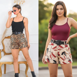 Conjunto Feminino Regata com Bojo + Short com cinto