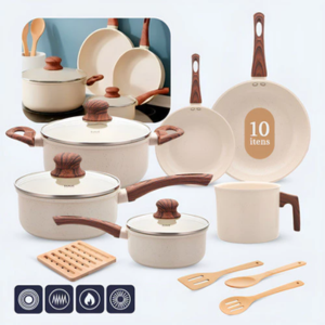 Jogo De Panelas Induçao Antiaderente Cerâmica 10 Peças Ppg Pfoa Free Vanila